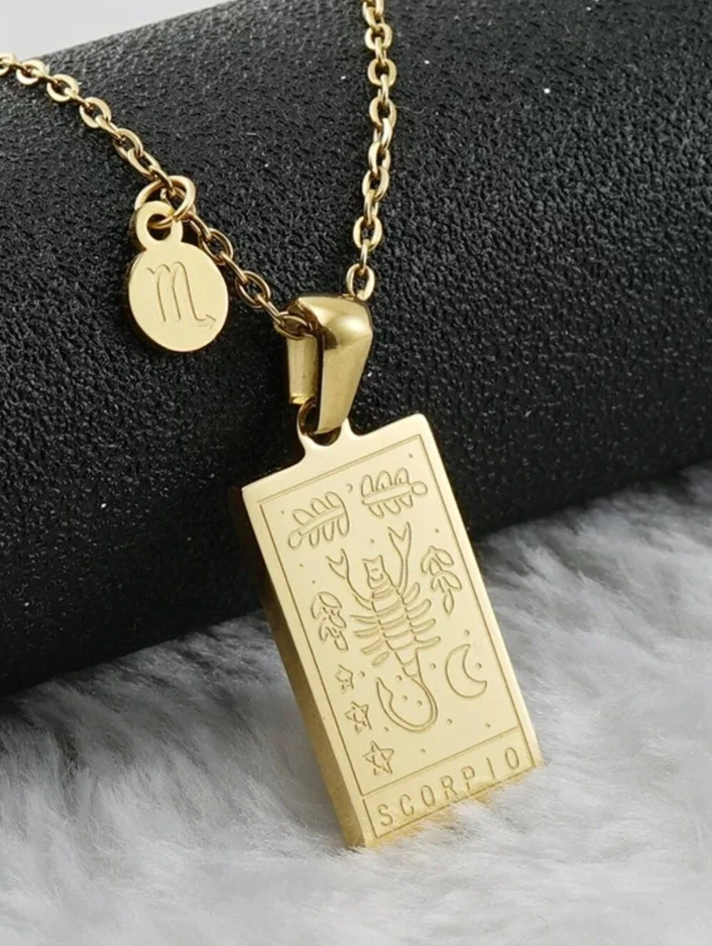 Scorpio Zodiac Tarot Card Necklace 18K Gold Plated Titanium Steel Double-Sided - Picture 4 of 10